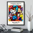 Cuadro Romero Britto Pop Art Gato Feliz Perro Snob Living Marco Negro