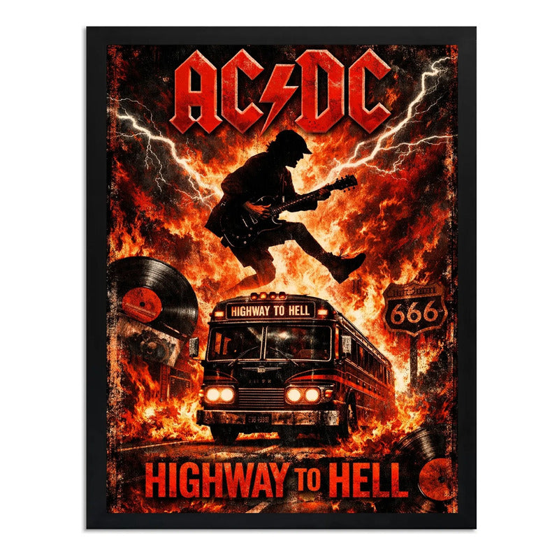 Cuadro Ac/dc Highway To Hell Rock Musica Acdc Art Decoracion Marco Negro