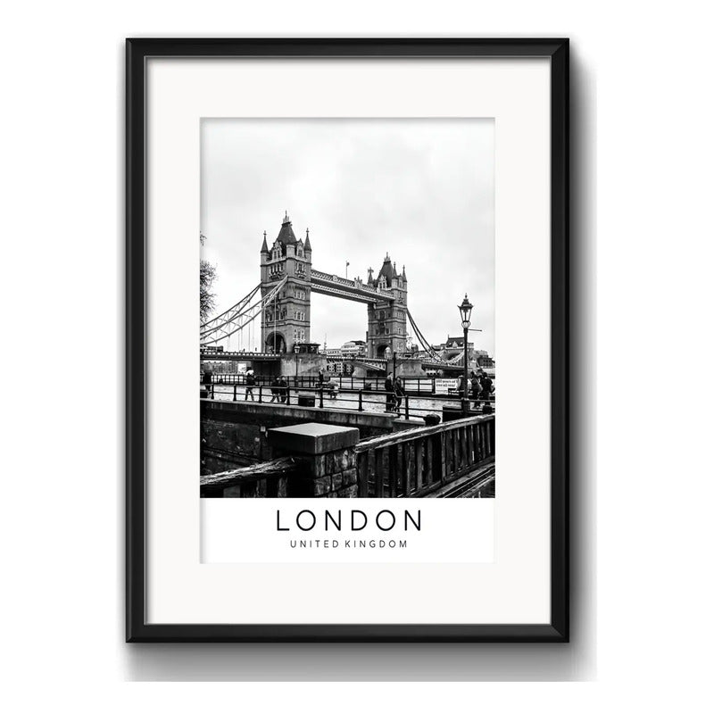 Cuadro Londres Uk Ciudad Blanco Y Negro Foto B2 Con Paspartú Marco Negro