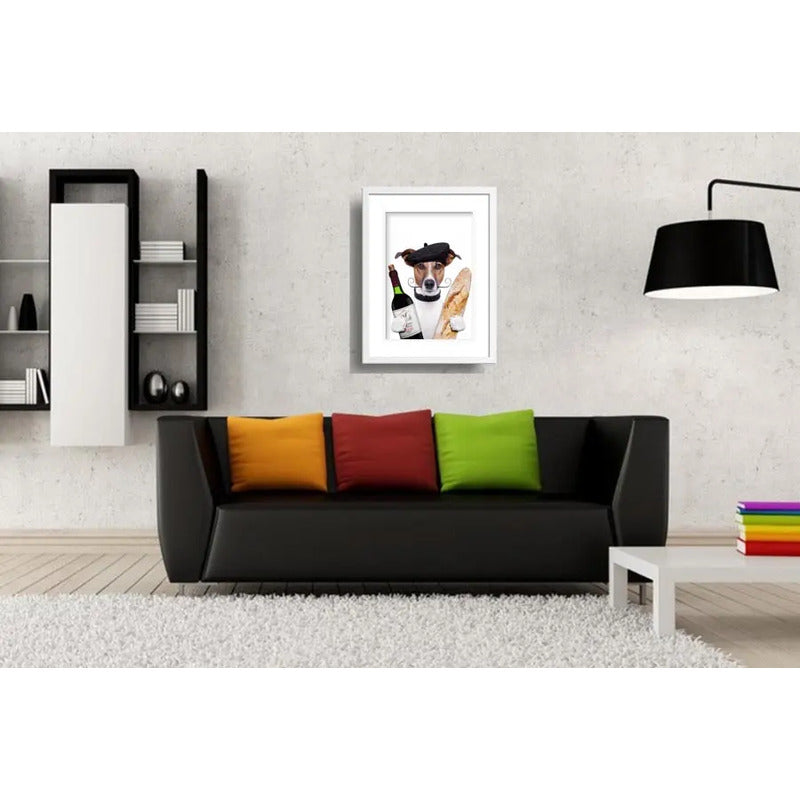 Cuadro Perro Chef Pan Vino Mascota Pet Cocina Con Paspartu
