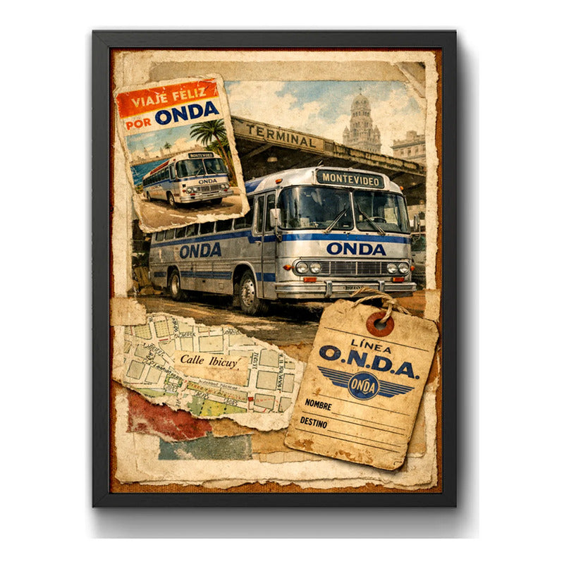 Cuadro Onda Ómnibus Autobuses Uruguay Buso Vintage Retro Momento Nostálgico Del Transporte Uruguayo Negro