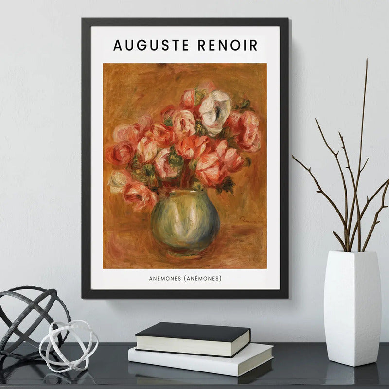 Cuadro Dormitorio Living Auguste Renoir Anémonas Flores Marco Negro