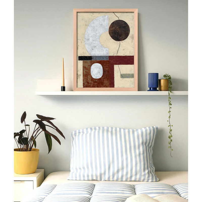 Cuadro Dormitorio Living Boho Abstracto B2 Tono Terroso Oak Marco Marrón Claro