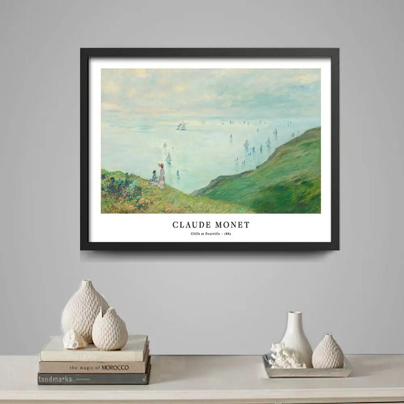 Cuadro Dormitorio Living Monet Acantilados En Pourville 1882 Marco Negro