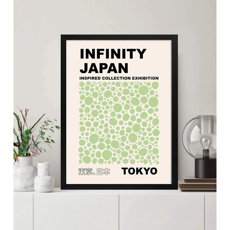 Cuadro Yayoi Kusama Infinity Dots Arte Japones Minimalista Yayoi Kusama Dots Verde Suave Marco Negro