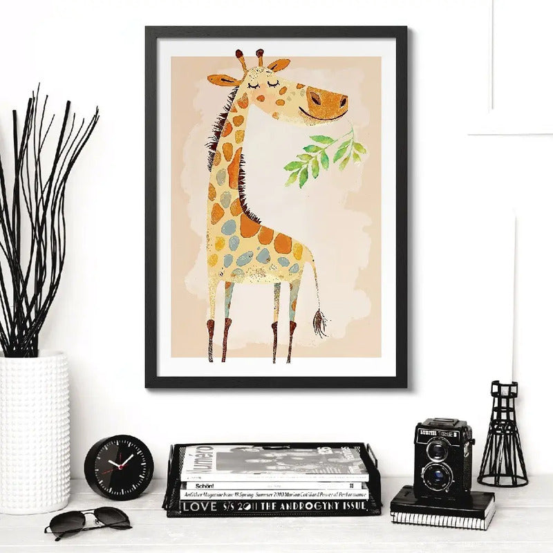 Cuadro Animales Art Decoracion Dormitorio Bebe Niño Infantil Jirafa Arte Infantil Marco Negro