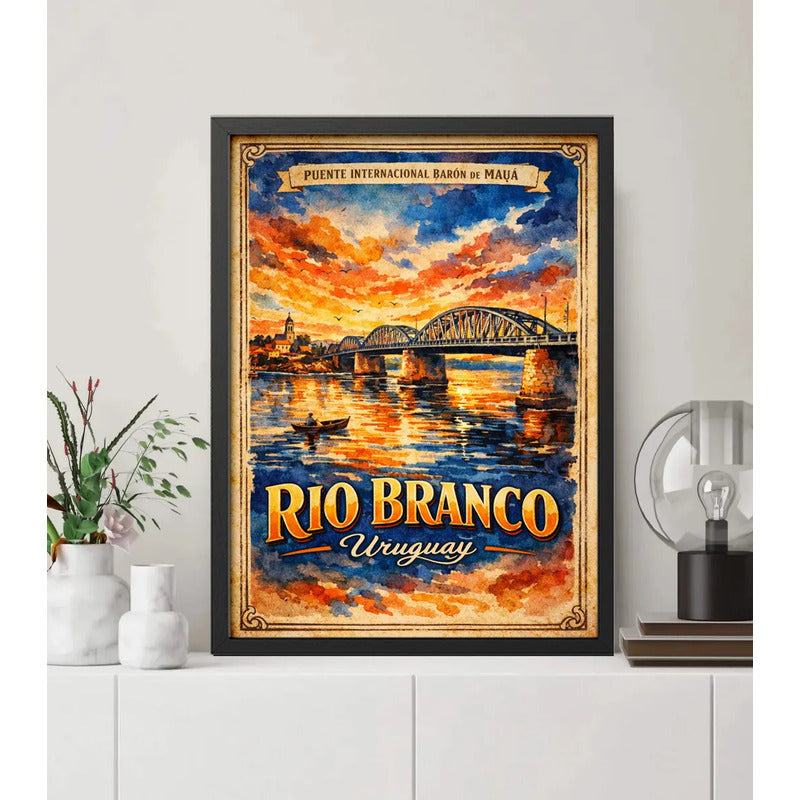 Cuadro Rio Branco Yaguarón Puente Baron Maua Retro Uruguay Marco Negro