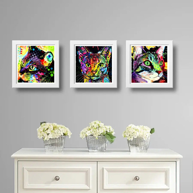 Set 3 Cuadros Gato Pop Art Colors Mascota Pet Decoracion