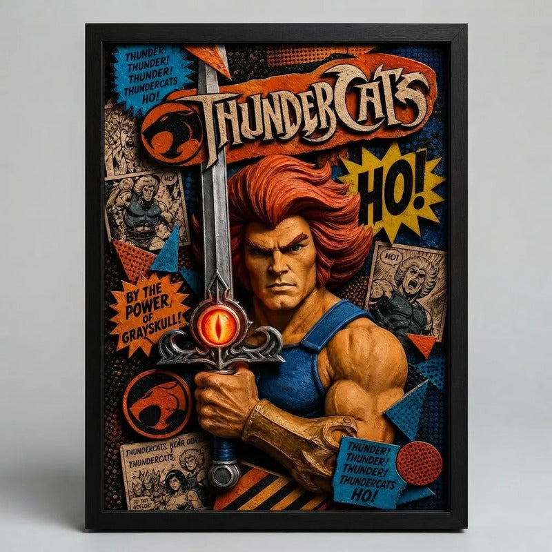Cuadro Thundercats Felinos Extraterrestres Serie Efecto 3d Marco Negro