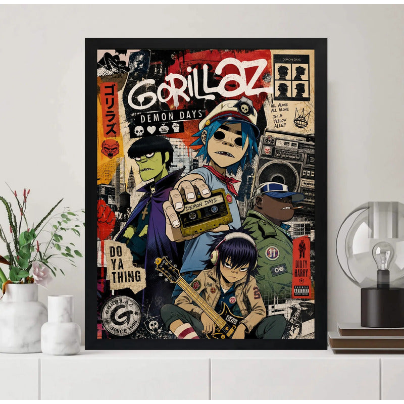 Cuadro Gorillaz Album Demon Days Rock Indie Arte Vintage Marco Negro