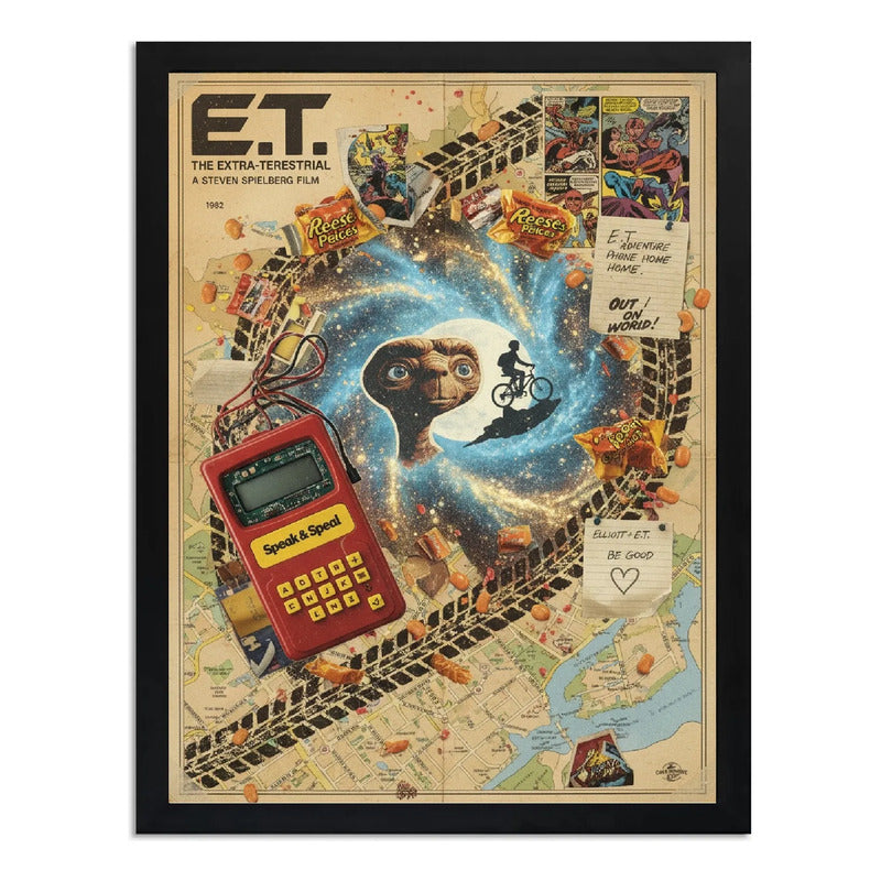 Cuadro E. T. El Extraterrestre Pelicula Mapa Arte Retro Marco Negro