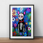 Cuadro Gato Perro Calavera Mexicana Decoracion Con Paspartú