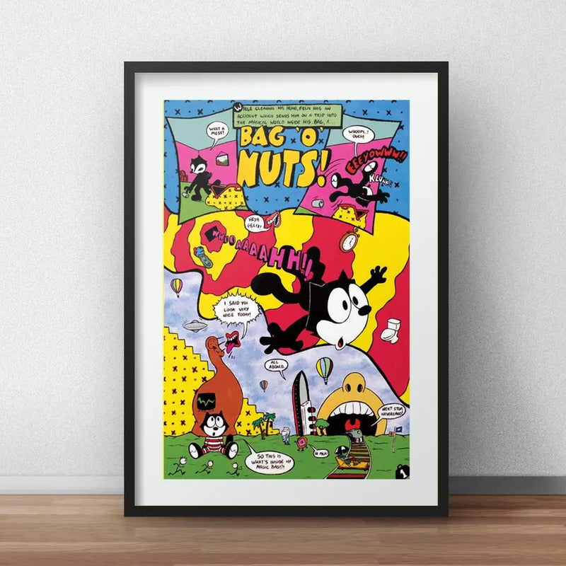 Cuadro Gato Félix Classic Serie Tv Dibujo Retro C/ Paspartú Marco Negro