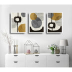 Set 3 Cuadros Dormitorio Living Boho Abstract Tonos Terrosos Marco Blanco