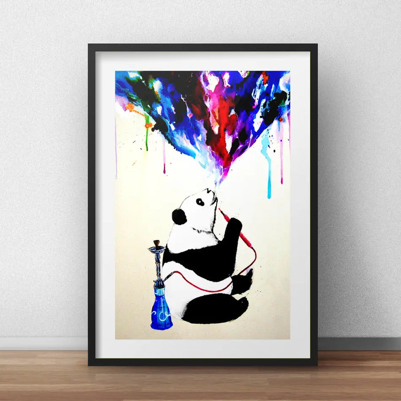 Cuadro Oso Panda Narguile Arte Urbano Decoracion Paspartú Marco Negro