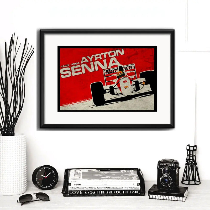 Cuadro Ayrton Senna Piloto Formula 1 Decoración Con Paspartu Ayrton Senna 2 Con Marco Negro