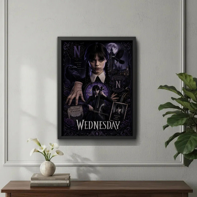Cuadro Wednesday Merlina Serie Tv Terror Arte Decoracion Marco Negro