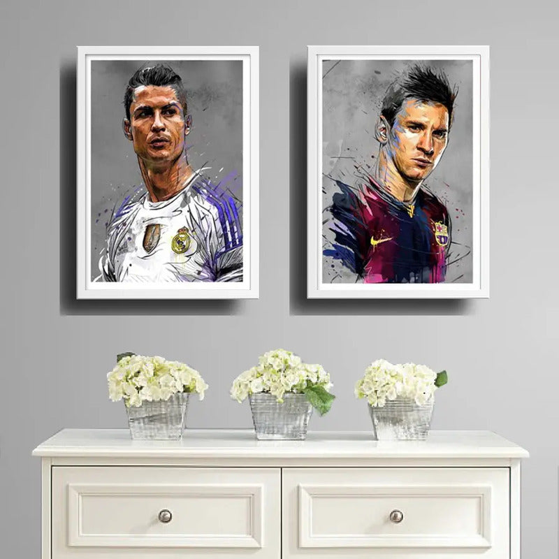 Set 2 Cuadros Messi Cristiano Ronaldo Cr7 Fútbol Decoración