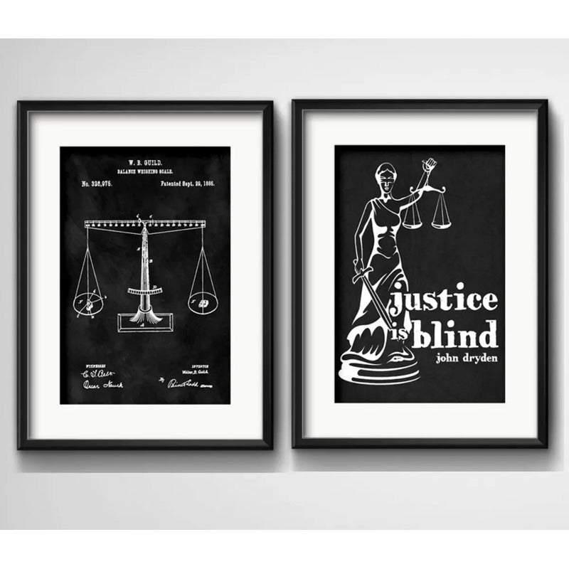 Set 2 Cuadros Abogado Diosa Justicia Patente Retro Paspartu