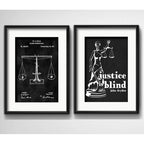 Set 2 Cuadros Abogado Diosa Justicia Patente Retro Paspartu
