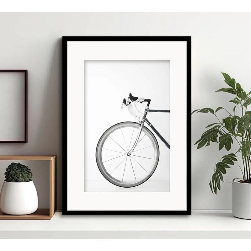 Cuadro Bicicleta Retro Vintage Blanco Y Negro 2 Con Paspartú Marco Negro