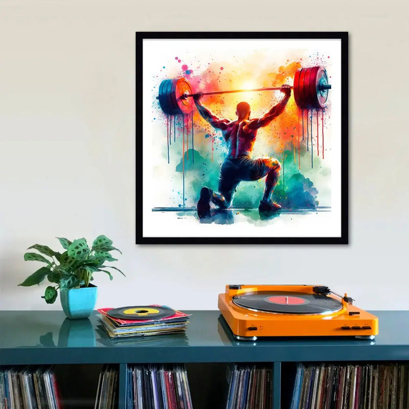 Cuadro Fitness Gym Musculacion Gimnasio Decoracion 33x33cm Levantamiento Olímpico Con Marco Negro