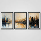 Set 3 Cuadros Skylines Horizontes Abstractos De La Ciudad Marco Negro