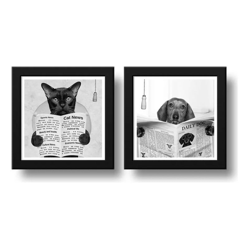Set 2 Cuadros Perro Gato Baño Dachshund Mascota Pet Decora