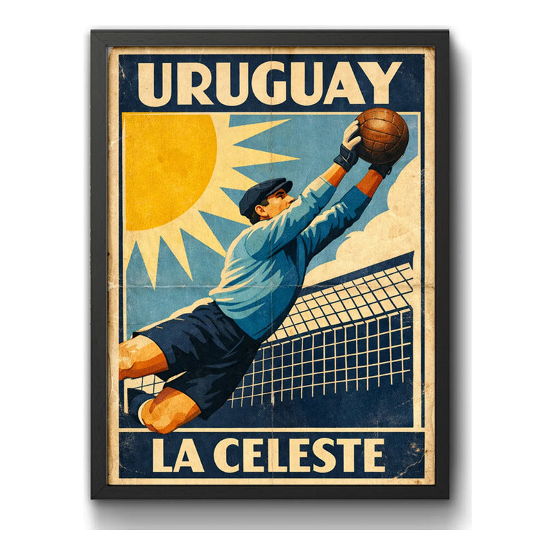 Cuadro La Celeste Seleccion Uruguay Fútbol Retro Deporte Marco Negro