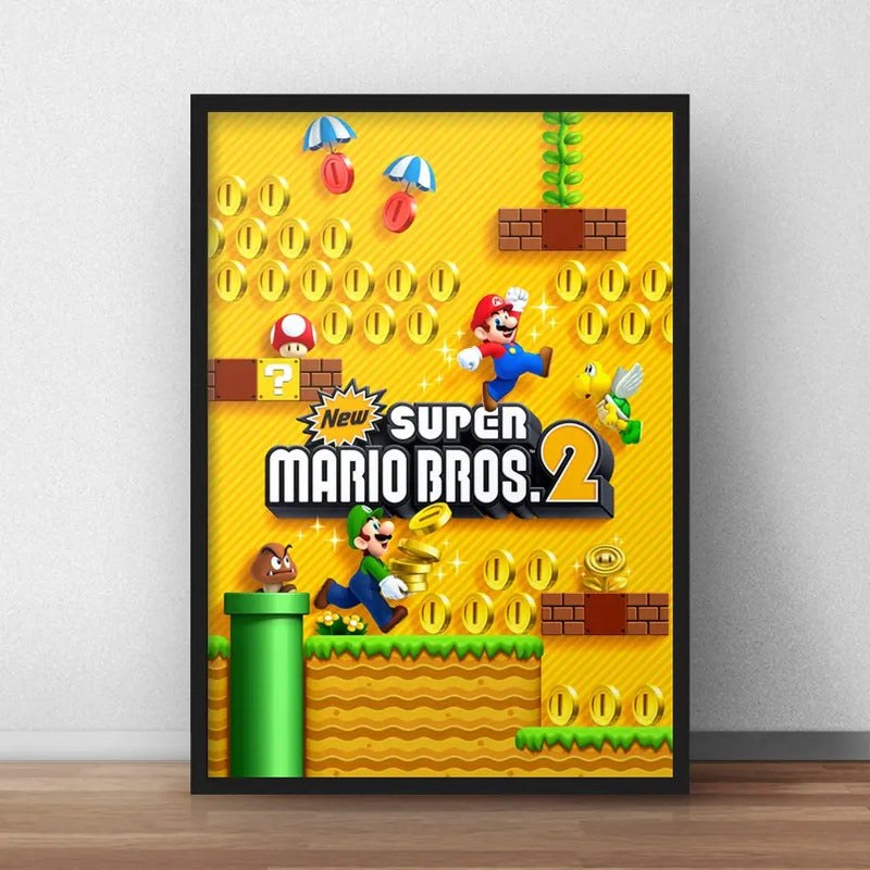 Cuadro Super Mario Bros 2 Super Nintendo Game Videojuego Bs4 Marco Negro