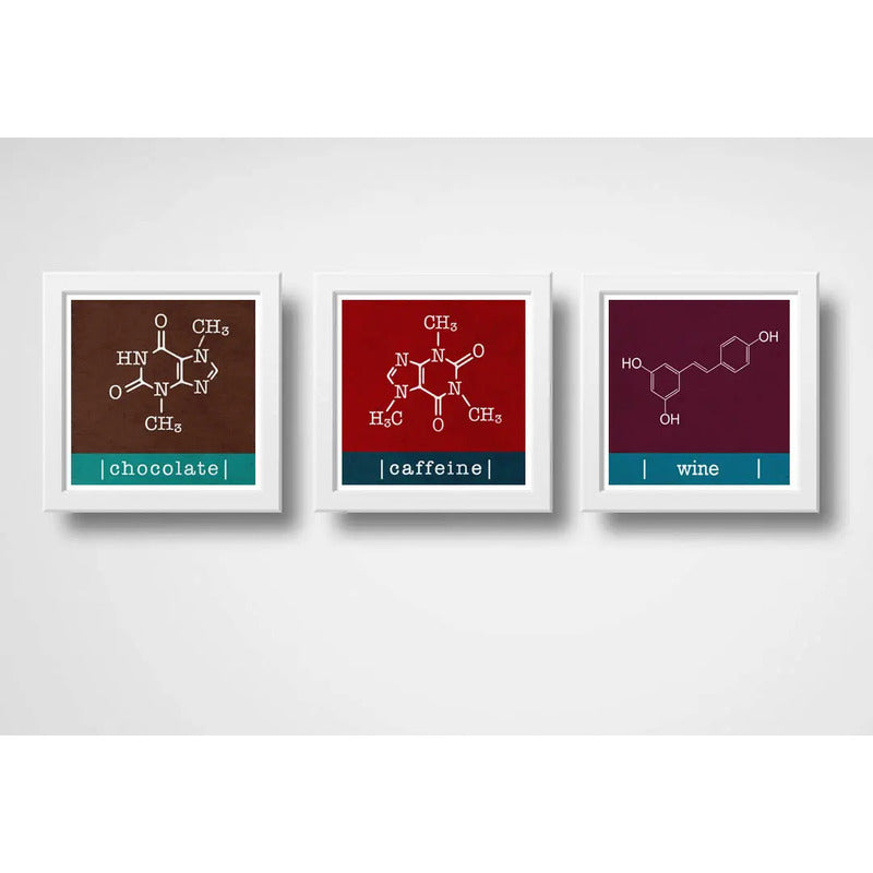 Set 2 Cuadros Formula Quimica Del Café Vino Chocolate Decor