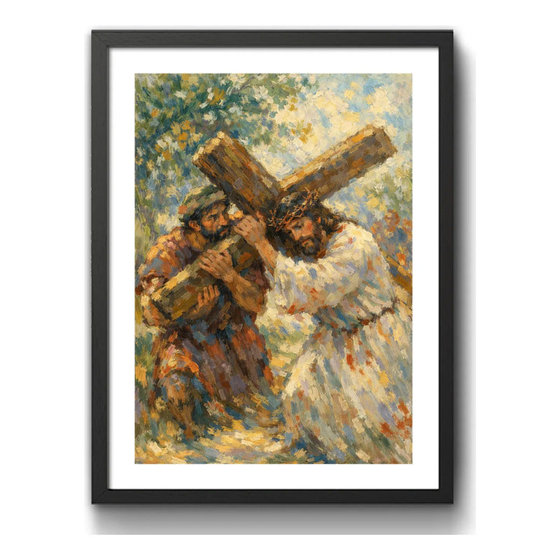 Cuadro Jesús Cristo Vía Crucis Estación Calvario Biblia Arte Simón De Cirene Ayuda A Jesús A Cargar La Cruz Negro