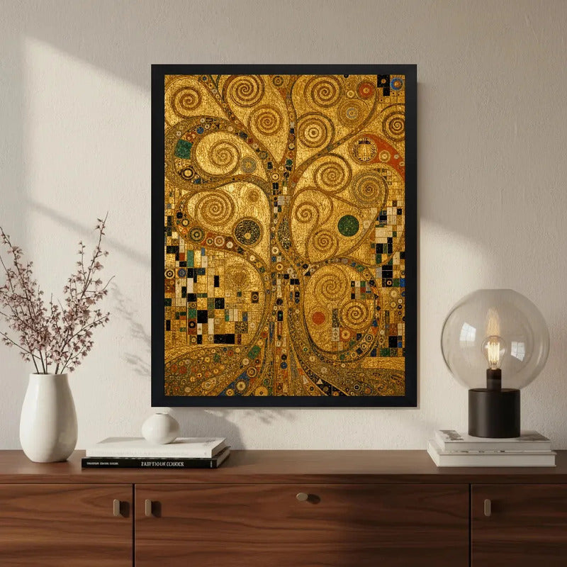 Cuadro Gustav Klimt Arte Arbol De La Vida Dorado Decoracion Marco Negro