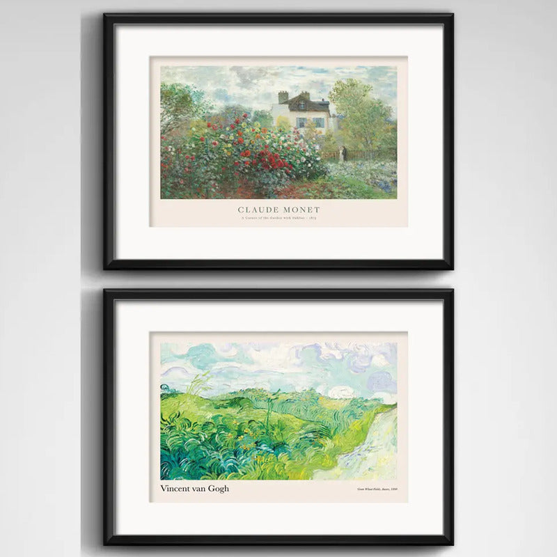 Set 2 Cuadros Living Monet Van Gogh 53x43cm Con Paspartu Marco Negro