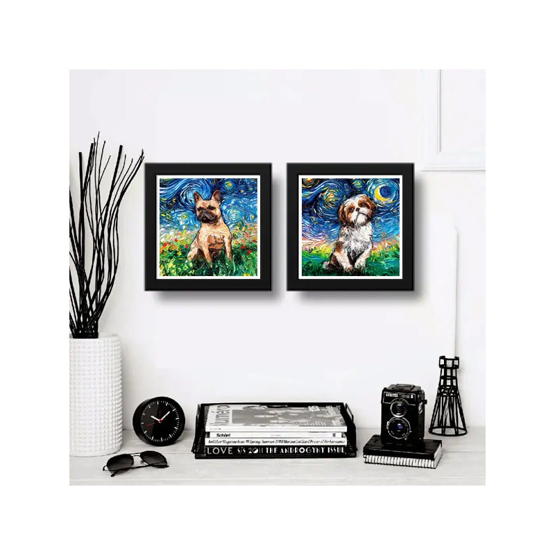 Set 2 Cuadros Perro Van Gogh Bulldog Shih Tzu Mascota Decor