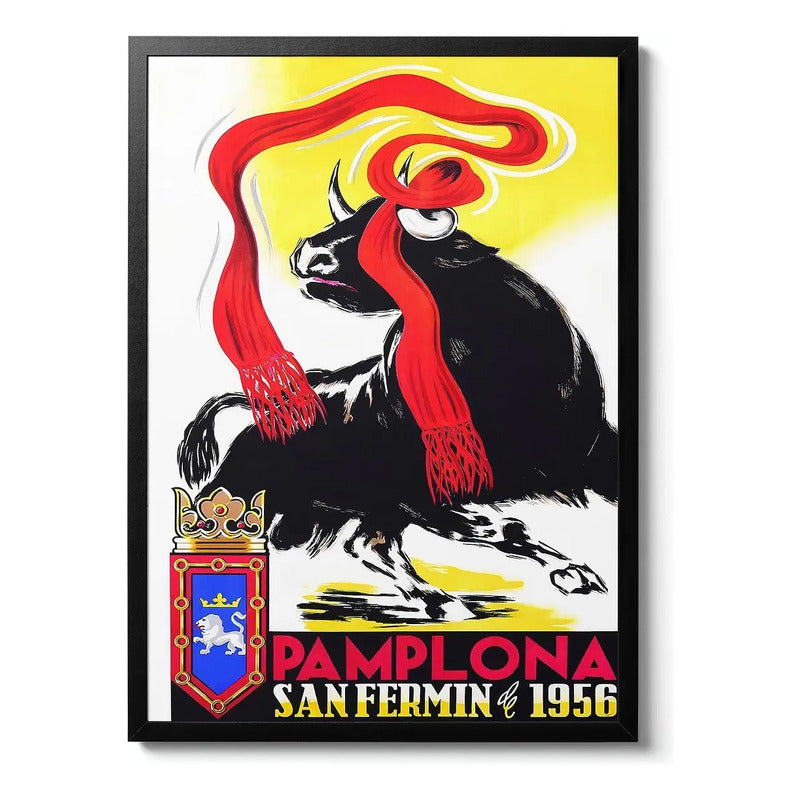 Cuadro Ciudades Vintage Retro Espana Francia Brasil China Pamplona San Fermin Retro Marco Negro