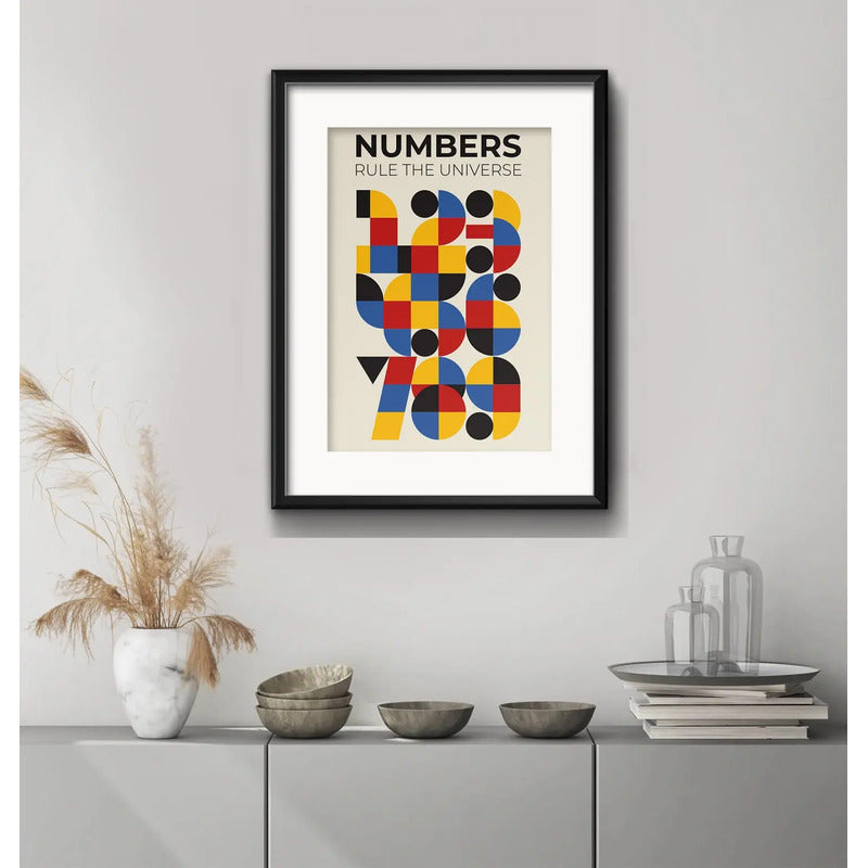 Cuadro Bauhaus Numbers Numeros Arte 53x43cm Con Paspartú Marco Negro