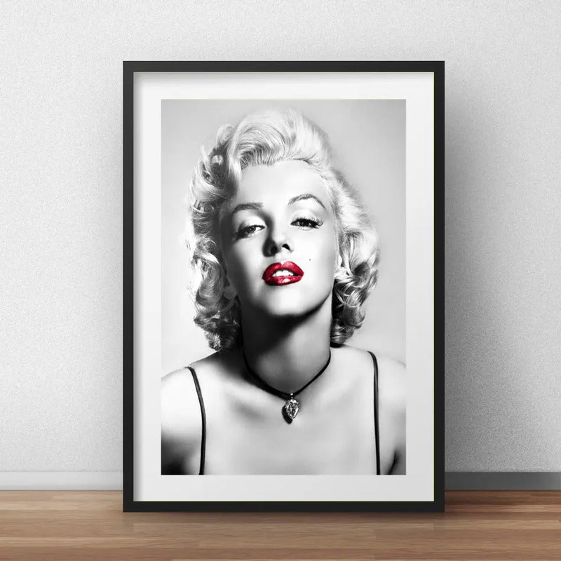 Cuadro Marilyn Monroe Retro Blanco Y Negro Con Paspartu Marco Negro