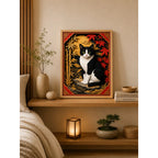 Cuadro Gato Bicolor Blanco Negro Efecto 3d Arte Japones Arce Marco Marrón Claro