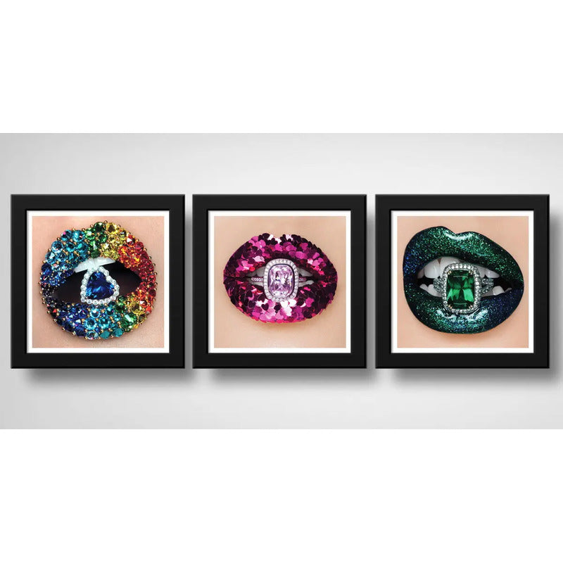 Set 3 Cuadros Fashion Boca Anillos Joyas Salon Decoración