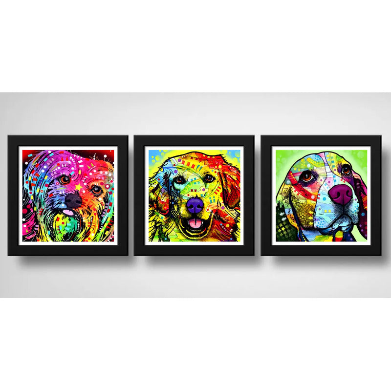 Set 3 Cuadros Perro Pop Art Colors Razas Mascotas Decoracion