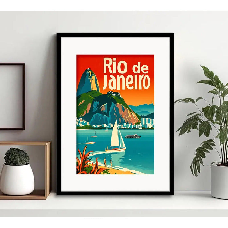 Cuadro Rio De Janeiro Brasil Corcovado Decoracion Paspartú Marco Negro