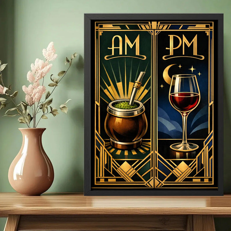 Cuadro Am Pm Mate Vino Arte Decoracion Living Comedor Cocina Marco Negro