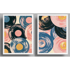 Set 2 Cuadros Dormitorio Living Abstracto Discos De Vinilo Marco Blanco
