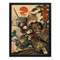 Cuadro Gato Samurai Ninja Japonés Arte Marcial Decoracion Marco Negro