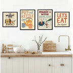 Wall 4 Cuadros Para Cocina Comedor Living Decoracion Moderna Frases Retro Vino Mate Te Desayuno Bon Appetit Con Marco Negro