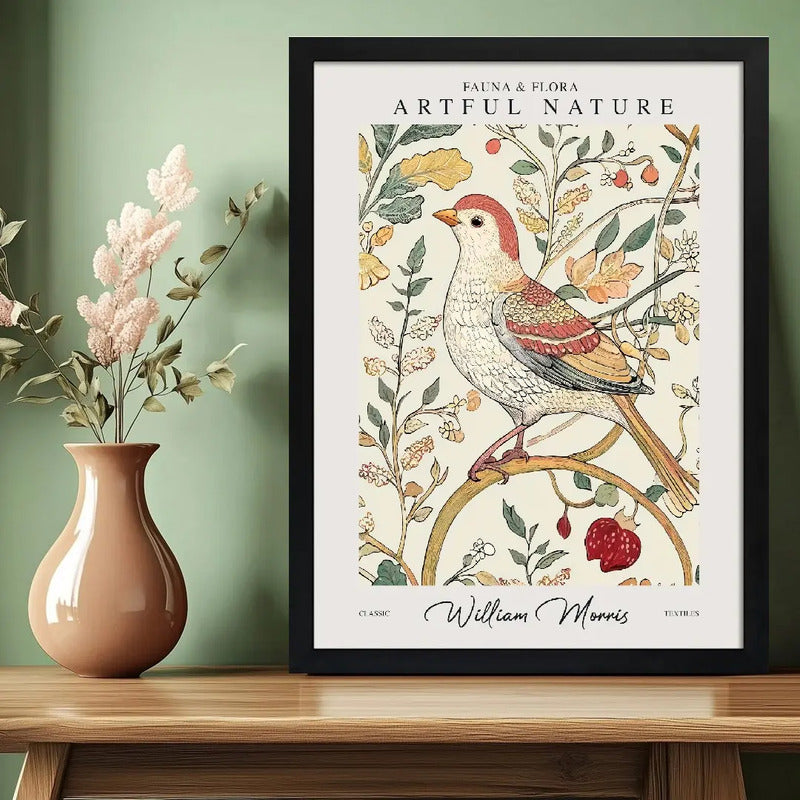 Cuadro Dormitorio Living William Morris Pajaro Botanica Arte Marco Negro
