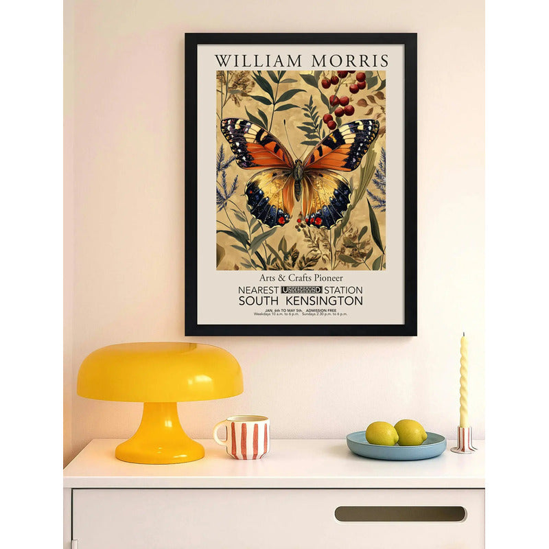 Cuadro Mariposa William Morris Botanico Flores 4 Exposición Marco Negro