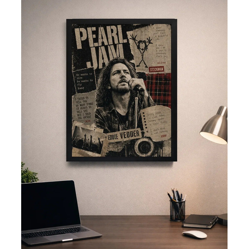 Cuadro Eddie Vedder Pearl Jam Jeremy Alive Arte Rock Vintage Marco Negro