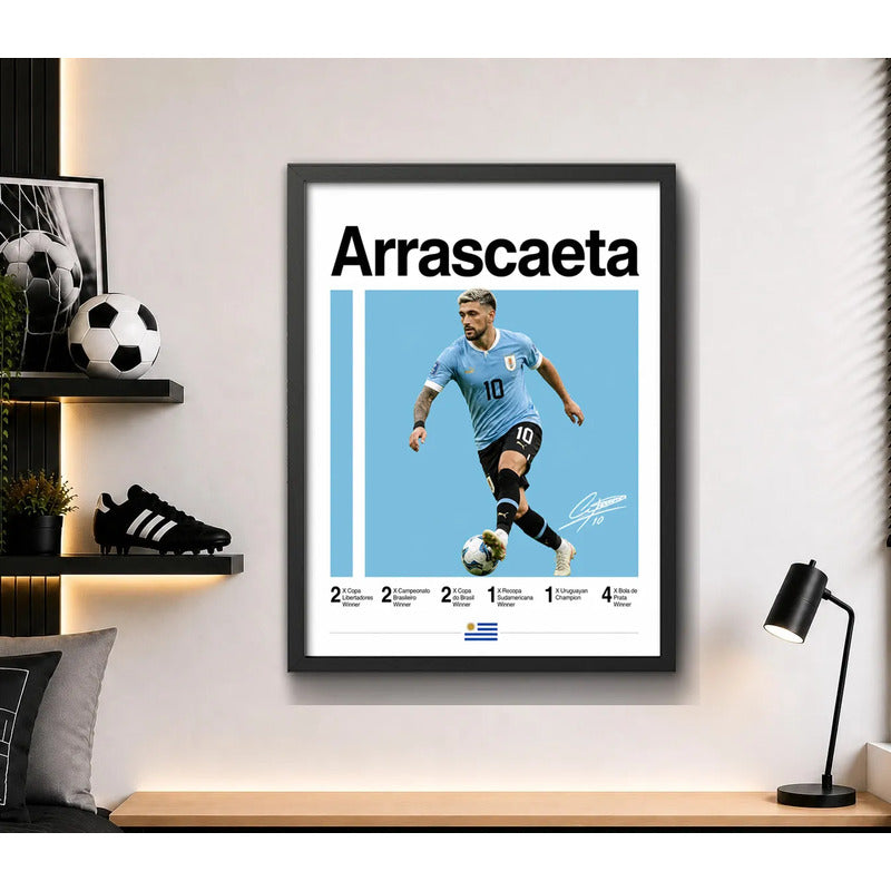 Cuadro Arrascaeta Jugador Fútbol Logros Signature Deportes Marco Negro